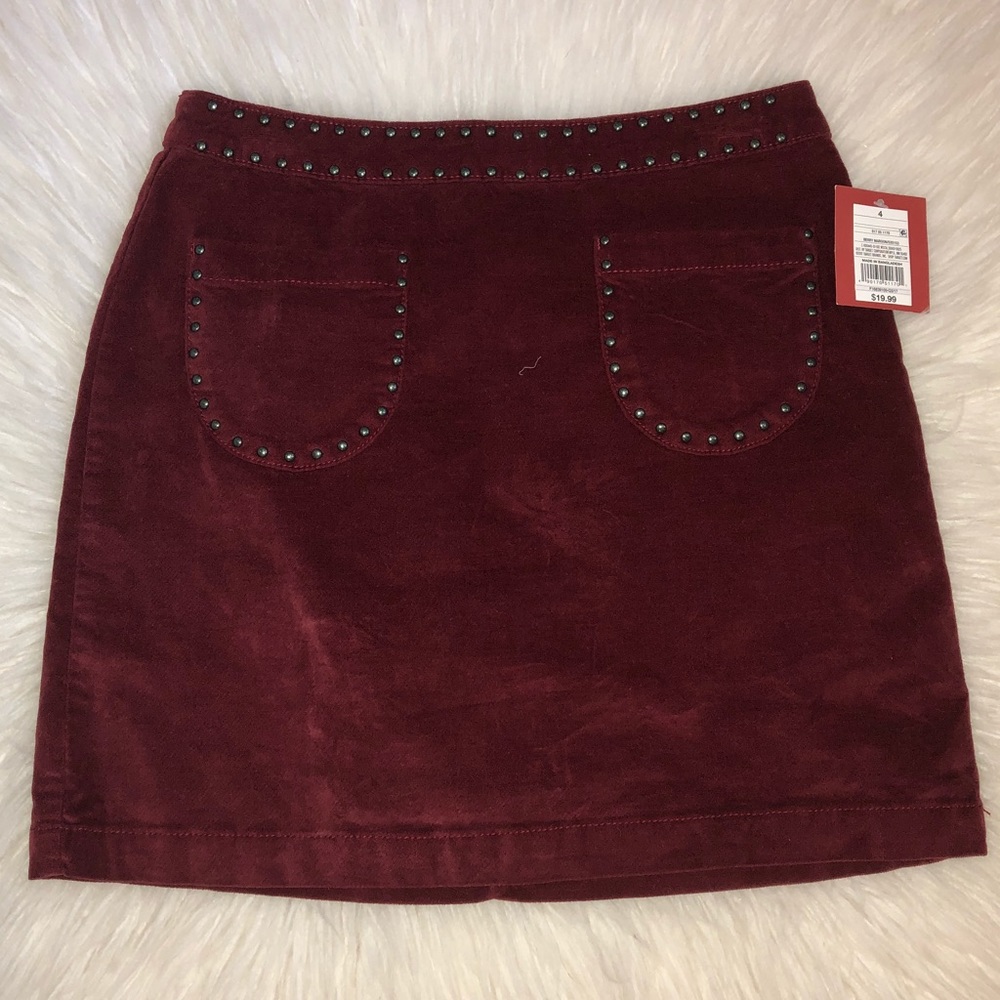 Red Suede Studded Skirt